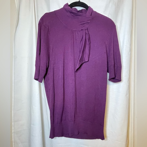 NWT Willi Smith Amethyst Purple 1/2 Sleeve High Collar Top w/ Tie Size L - Picture 8 of 13